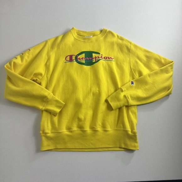 Vintage Champion Reverse Weave Pullover Yellow Sweatshirt Crew Neck Size Medium - Picture 1 of 11